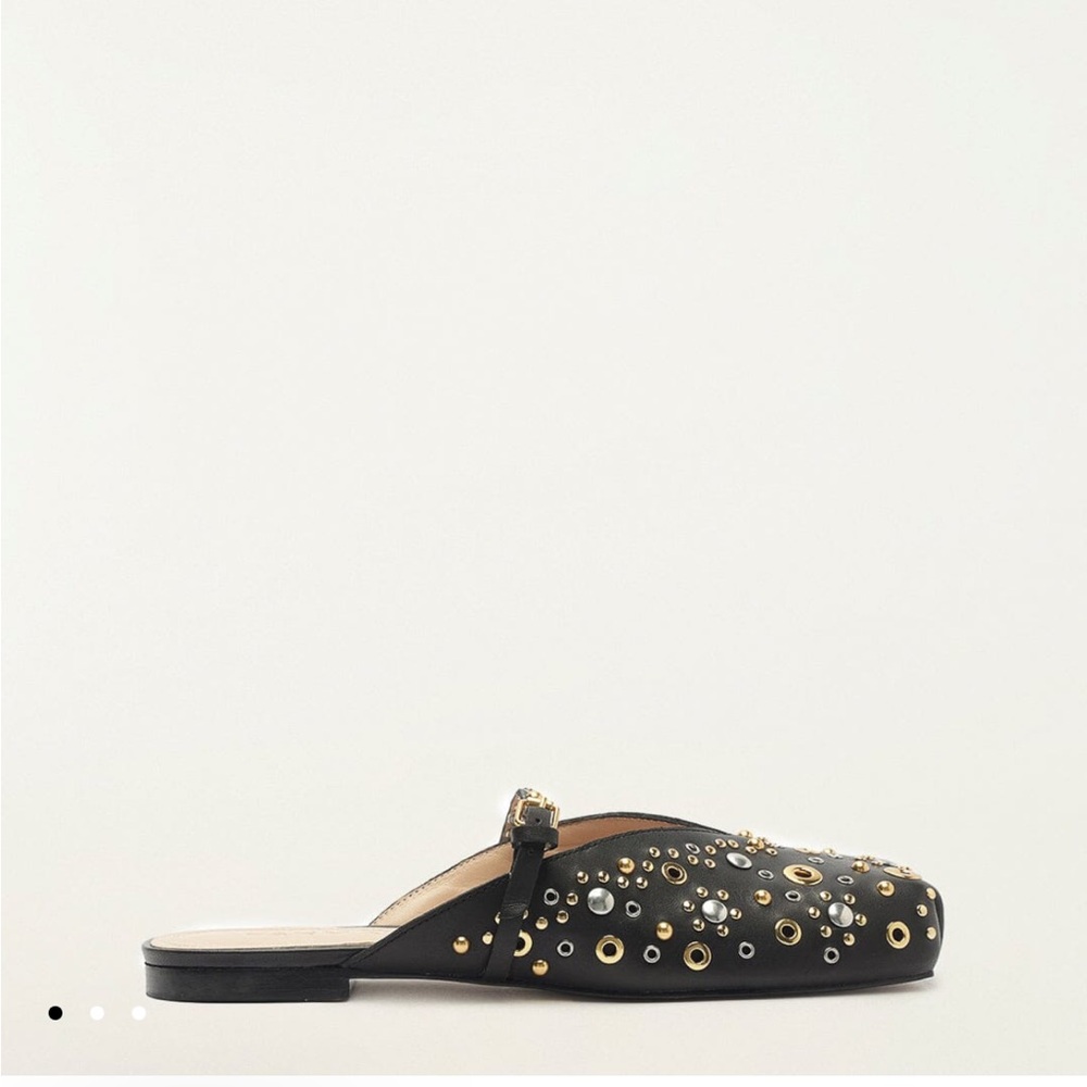 nwt Farm Rio Studded Black Leather Backless Mule Flat